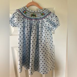 Rosalina butterfly smocked dress blue with purple polka dots 12m